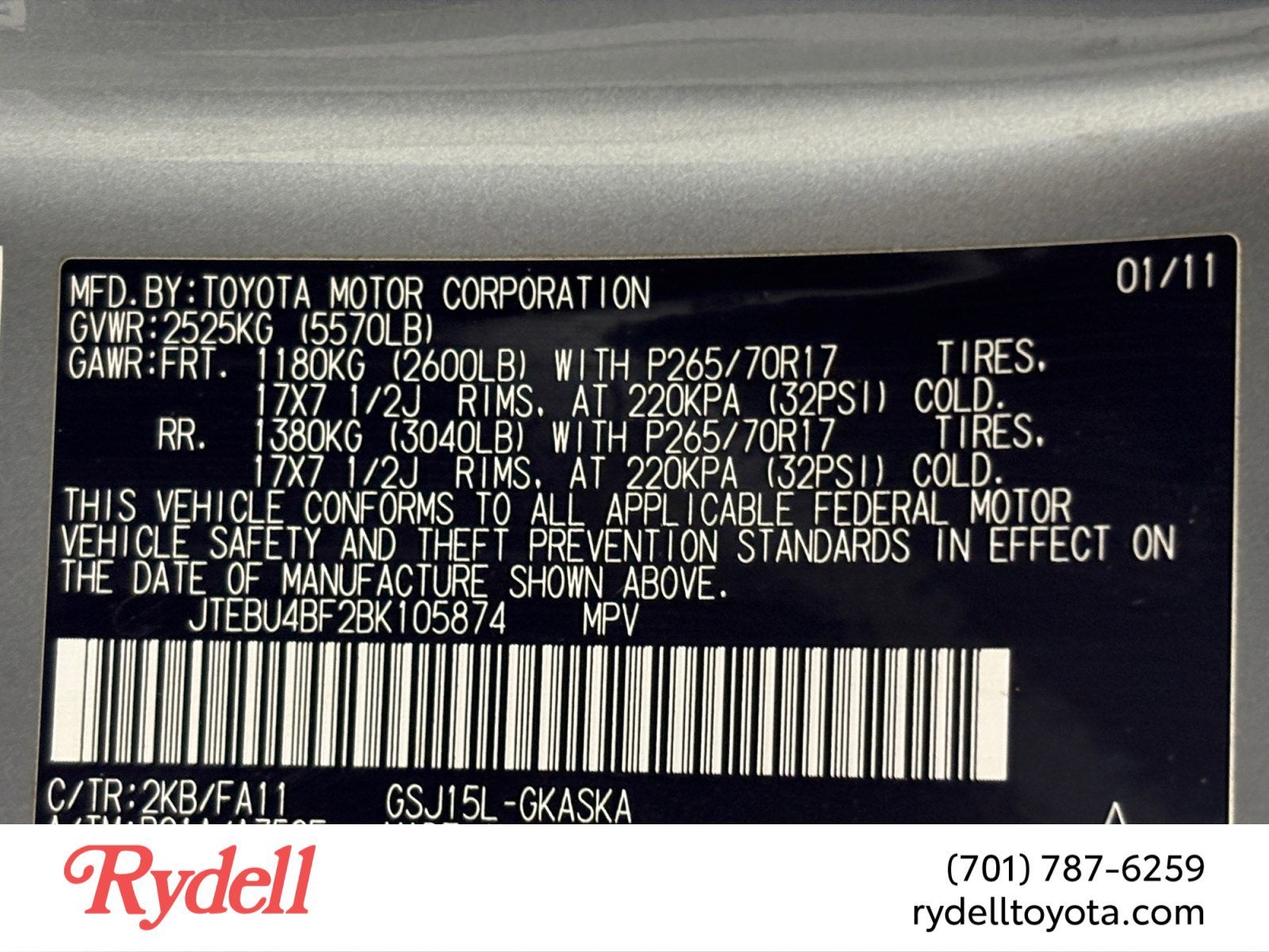 2011 Toyota FJ Cruiser 4WD 4dr Auto (Natl)