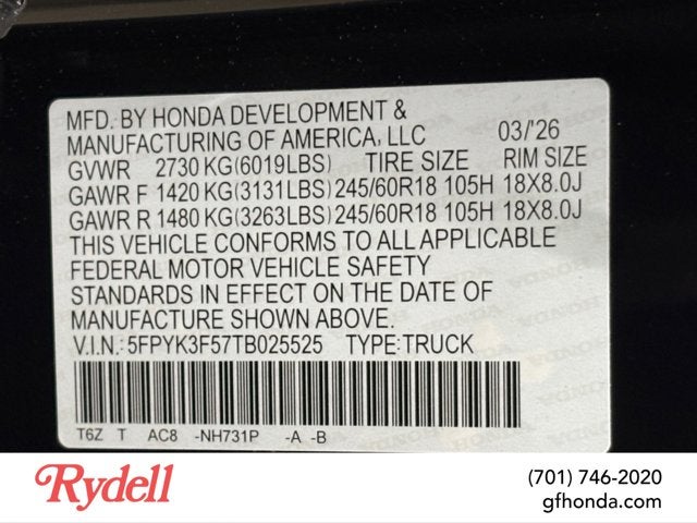 2026 Honda Ridgeline RTL
