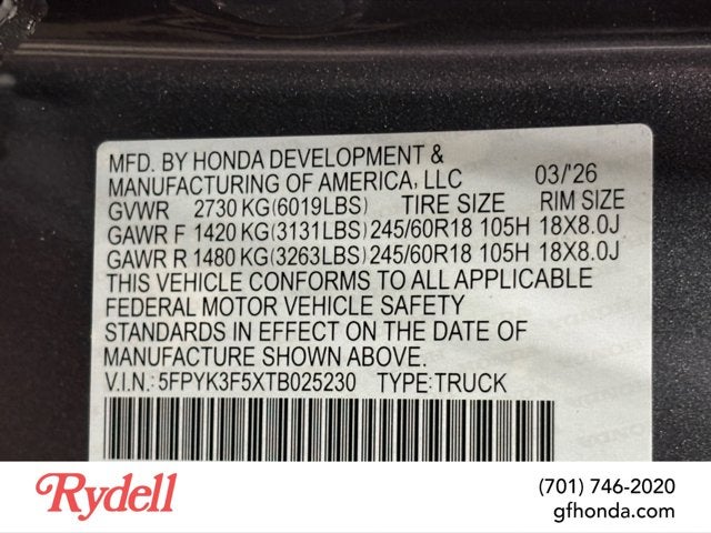 2026 Honda Ridgeline RTL