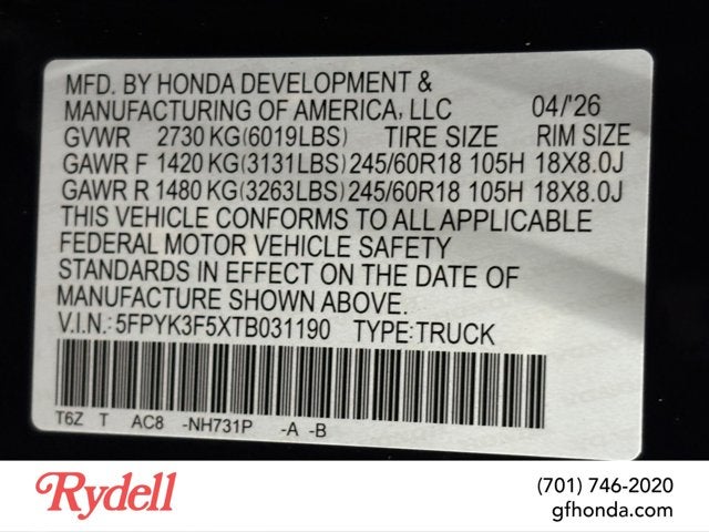 2026 Honda Ridgeline RTL